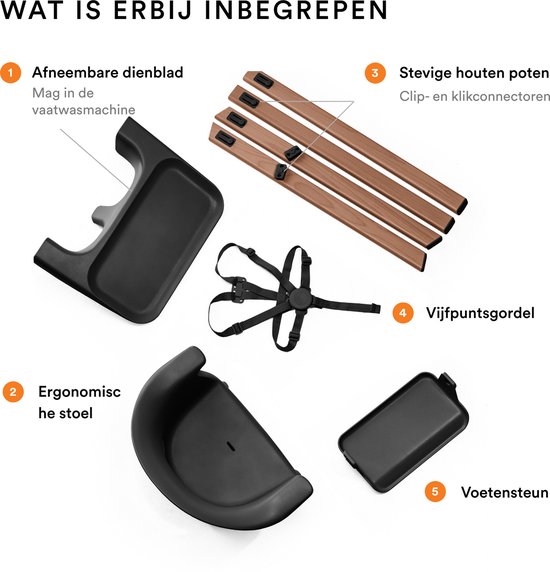 Stokke Clikk Kinderstoel, Black/Warm Brown - Alles-in-één kinderstoel met dienblad + harnas - Licht, duurzaam, reisvriendelijk - Geschikt voor 6-36 maanden of maximaal 15 kg van Stokke — afbeelding 2