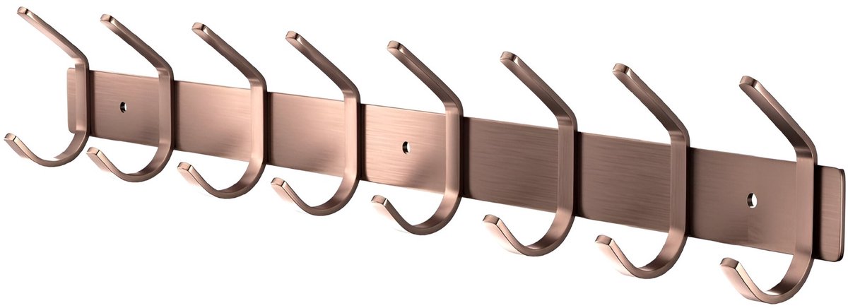 TOJ 16 Haaks Wandkapstok – 62cm - Muur / Wand Kapstok - Hangende Design Muurkapstok - Handdoekrek - RVS - Rosé Goud