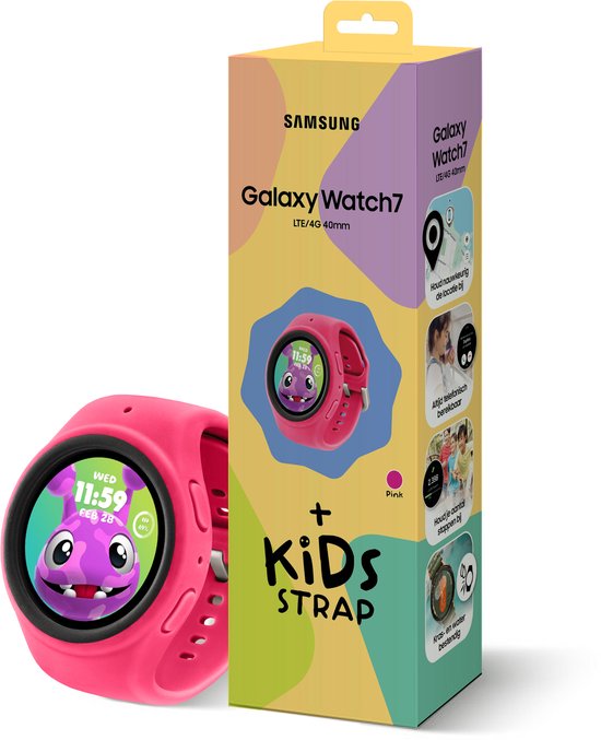 Samsung Galaxy Watch 7 - Montre connectée enfant - 40 mm - Carte SIM - + Bracelet Kids Pink