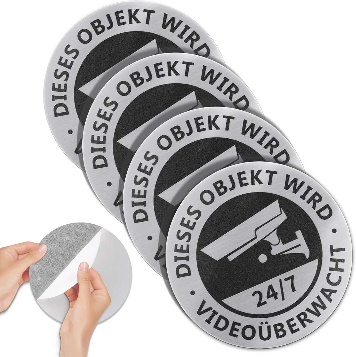 Videobewakingscamera's Set van 4 - Aluminium Zelfklevende Camerabewaking voor Openbare en Particuliere Plaatsen (φ 7,5 cm)
