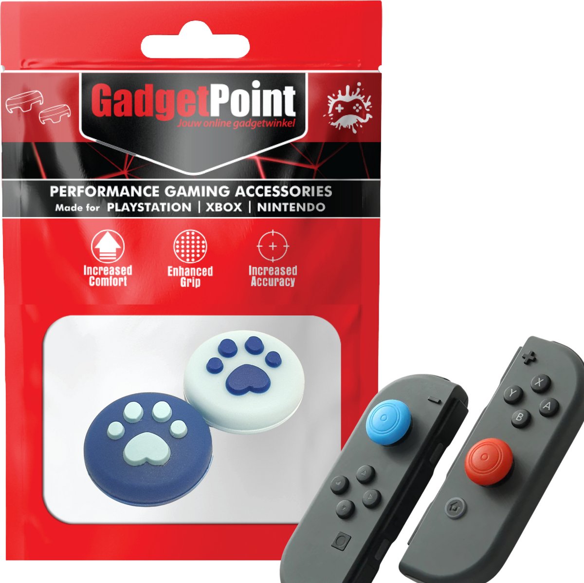 Gadgetpoint | Gaming Thumb Grips | Performance Thumbsticks | Accessoires geschikt voor Nintendo Switch Joy-Con Controller(s) | Thumbgrips | Pootjes - Blauw/Lichtblauw