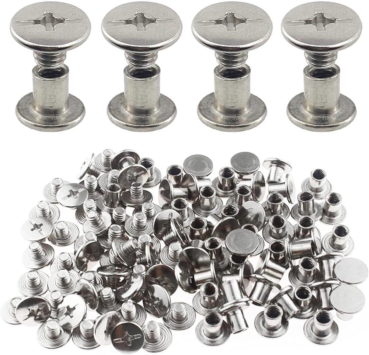 Chicago Schroeven Diverse Kit - 50 paar | Bindschroeven Nagels Klinknagels | Kruiskop Knop Klinknagels Ronde Platte Hoofd Stud Schroef voor DIY Lederen Decoratie Boekbinden Fotoalbum Binding M5* 8mm