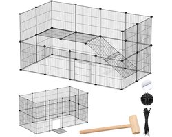 Konijnenren - Konijnenhok - Modulaire Kooi voor Knaagdier, Cavia, Dwerg Konijn - 142 x 72 x 72 cm - Zwart