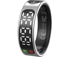 WizBay Premium Select® Smart Ring LED Dark Grey Zilver - Maat 12 - Hartslag Slaap Zuurstof - Gesture - Multi Sport Modi