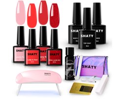 SHATY® BIAB Starter Pakket – Rode Builder Gel & Gelnagellak Set – Inclusief 36W UV/LED Nagellamp, Nail Cleanser, Builder in a Bottle & Instructievideo