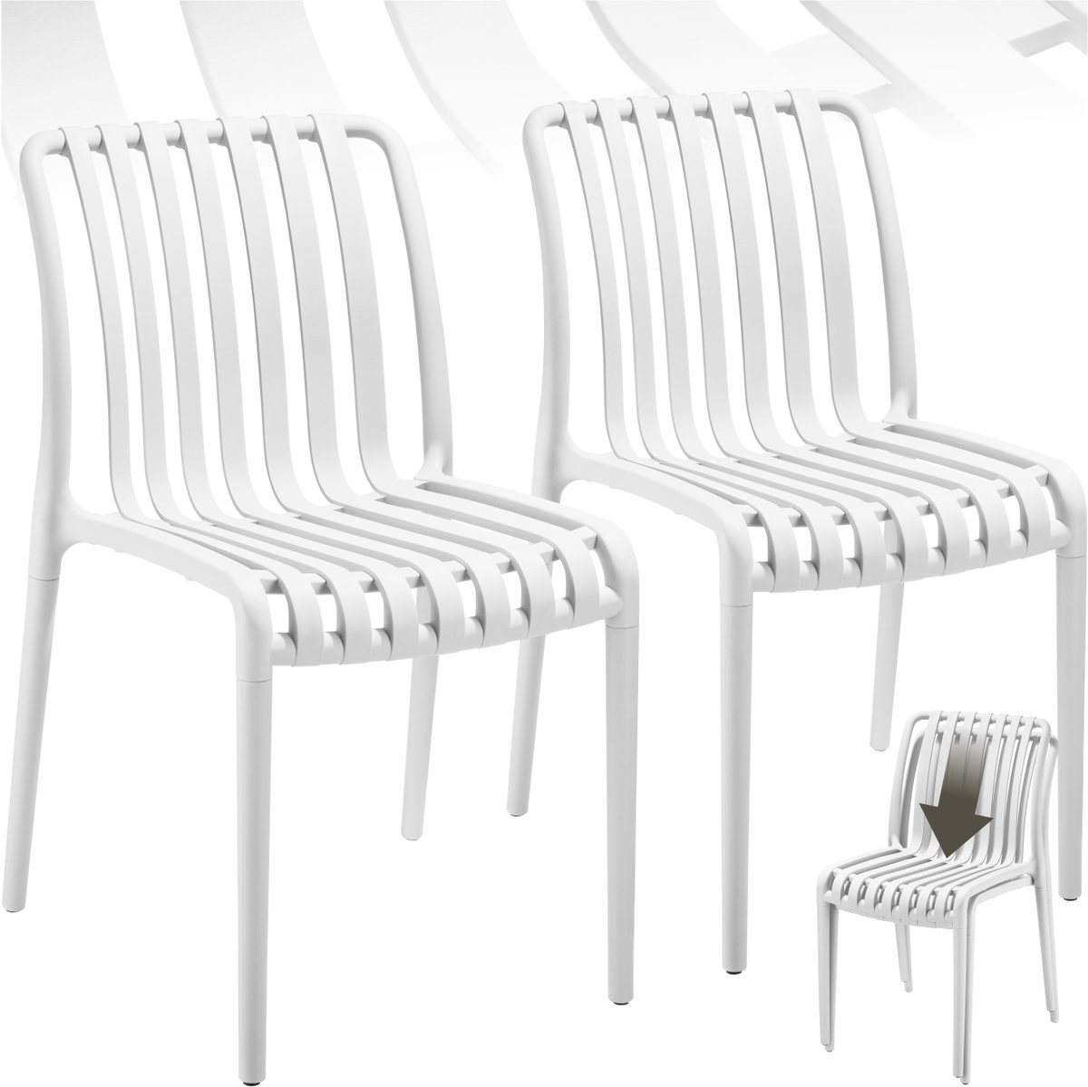 tectake® Set van 2 Tuinstoelen Alcudia - Creme - Kunststof Stoelen - Stapelbaar - Stoelen voor Tuin, Terras of Balkon - Weerbestendig en UV-bestendig - Draagkracht 120kg per Tuinstoel