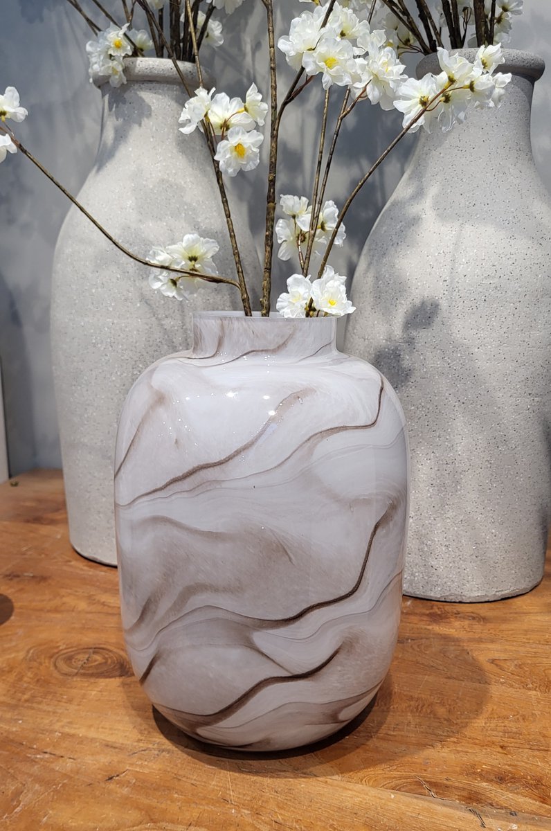 Mix en Match Living & Fashion Countryfield - Vaas - Glas - Marmer - L - Bruin - 34x23cm