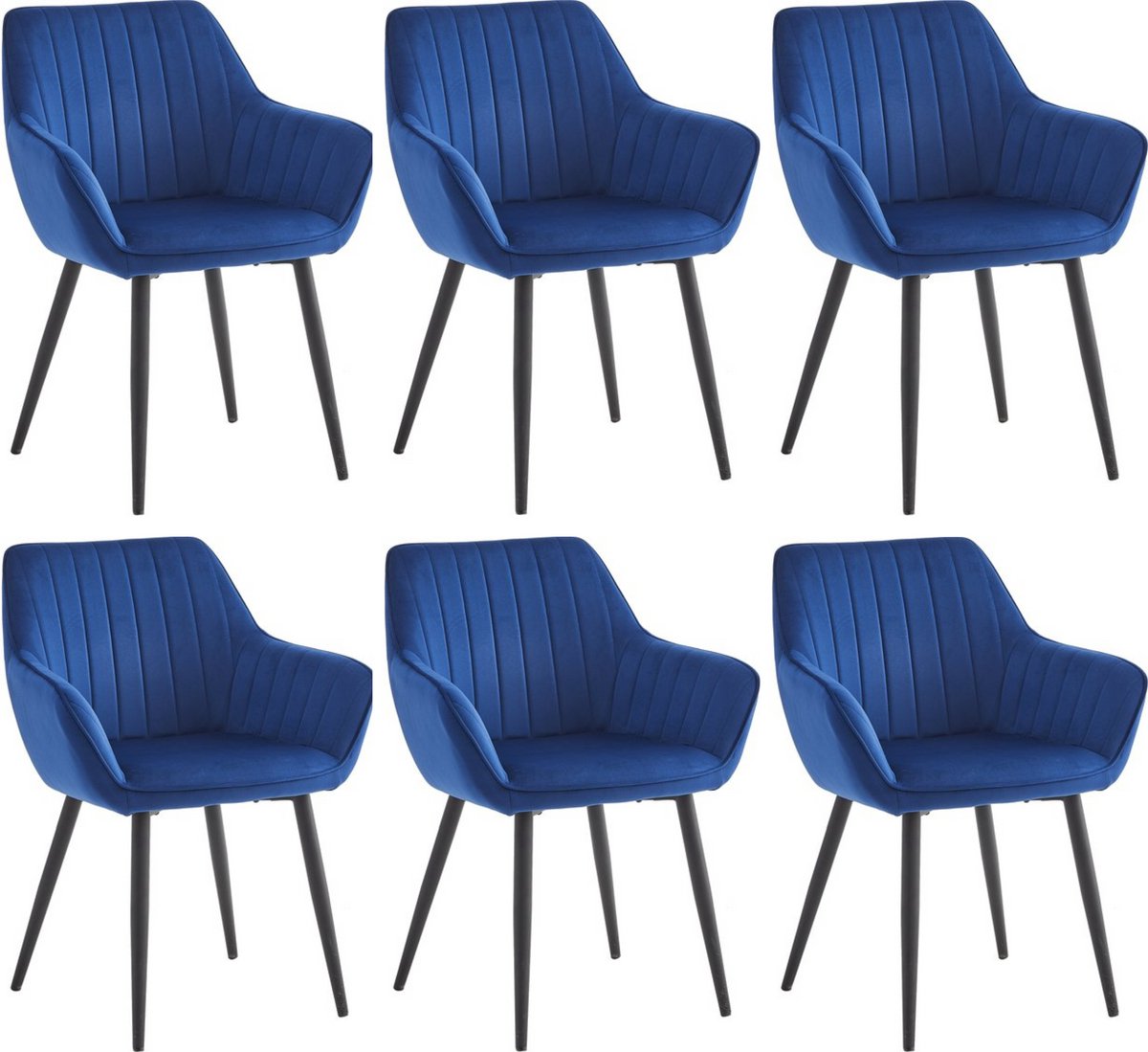 Colenis Luna Eetkamerstoel - Set Van 6 - Blauw - Velvet - Met armleuning