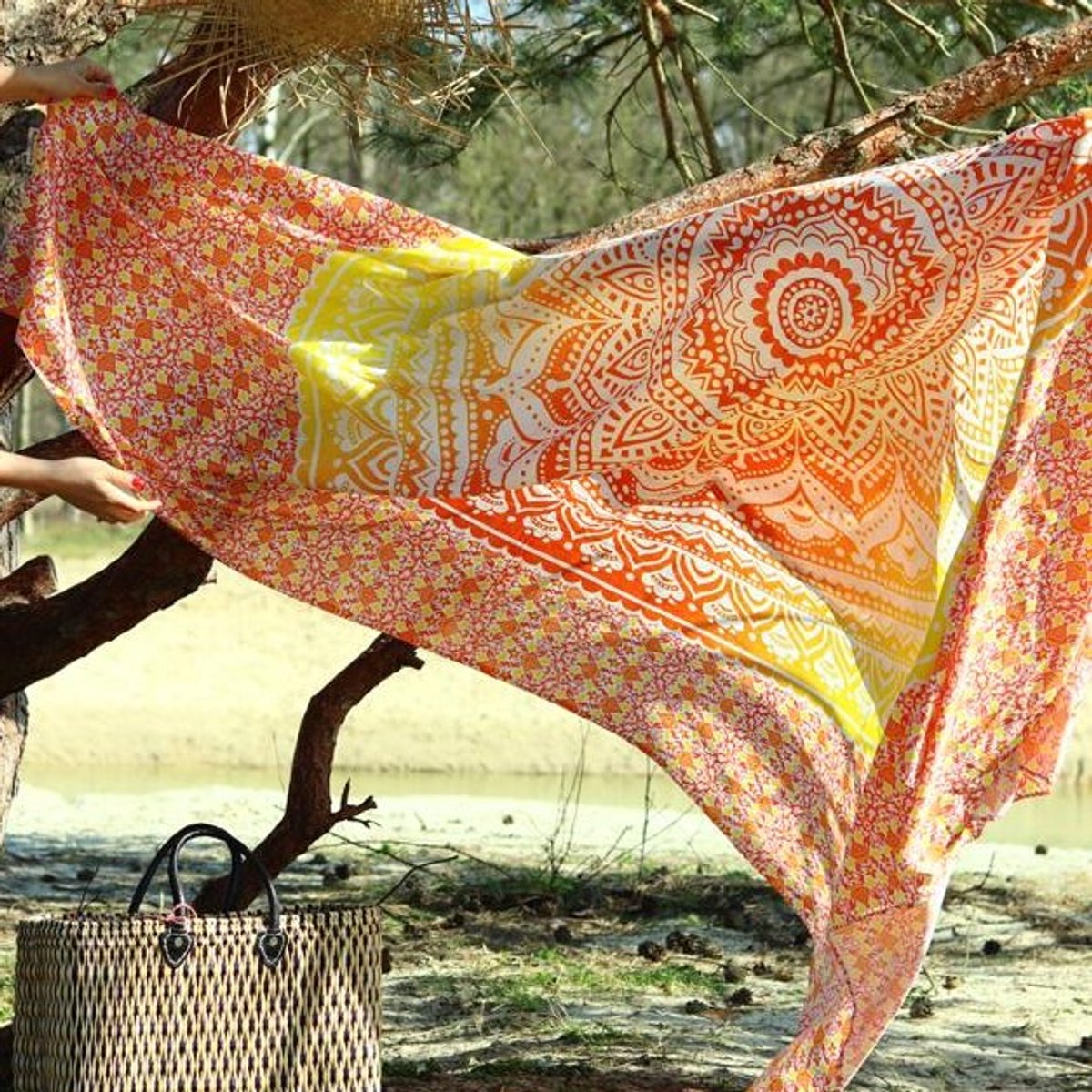 Bohemida - XXL Groot Vakantie Strandlaken -tweepersoons 220x235cm Ibiza Strandkleed - 100% Katoen - Geel / Oranje/ Ombre - Sneldrogende Strandlakens