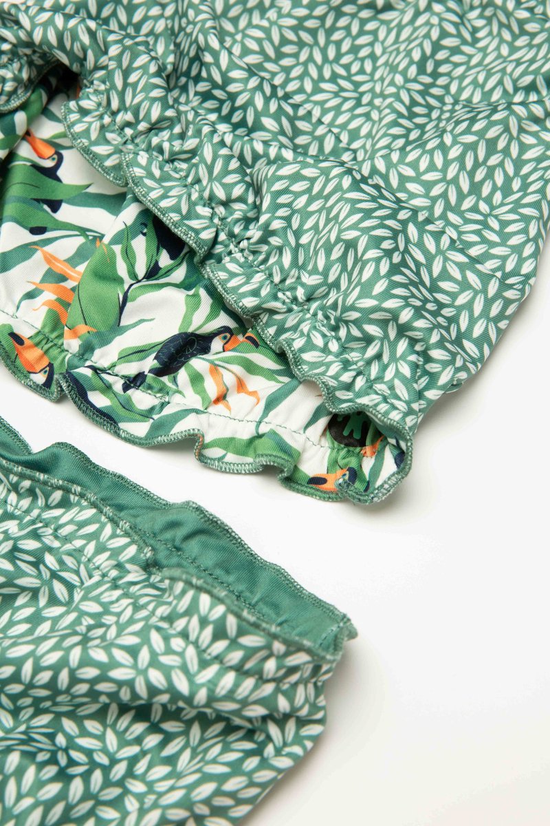Ducksday - Omkeerbare baby tankini met haarlint - voor meisjes - UPF 50+ - Driedelige zwemset - Toucan - Tropisch groen — afbeelding 12
