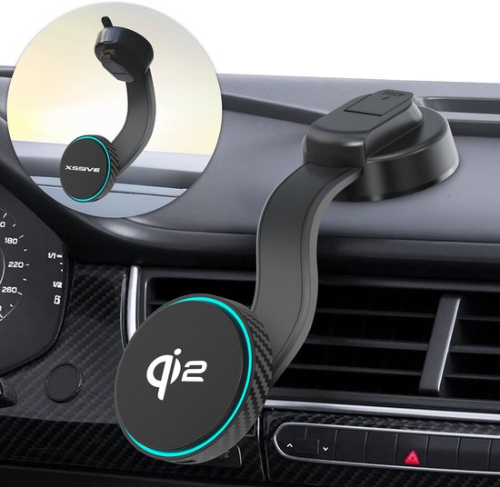 Xssive Telefoonhouder Auto Zuignap - Dashboard of Voorruit - Geschikt voor MagSafe Autohouder Oplader - Qi2 15W Draadloze Snellader - GSM Houder Auto Telefoonhouder - Magneet
