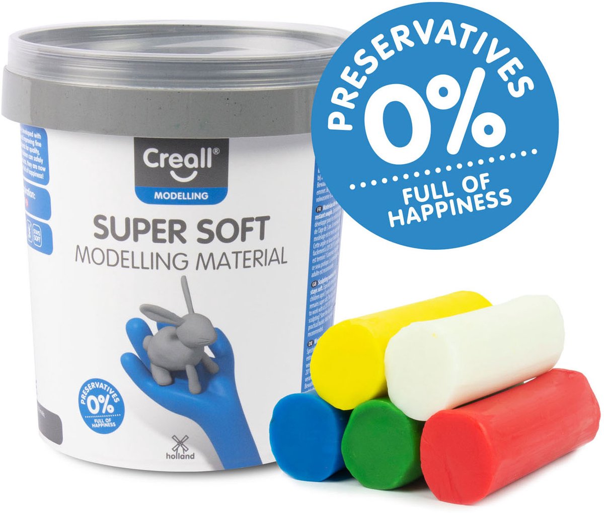 Creall Super soft boetseerklei - set 5 kleuren - hersluitbare emmer - 450 gram - assortiment - glutenvrij - gemaakt in Nederland — afbeelding 2