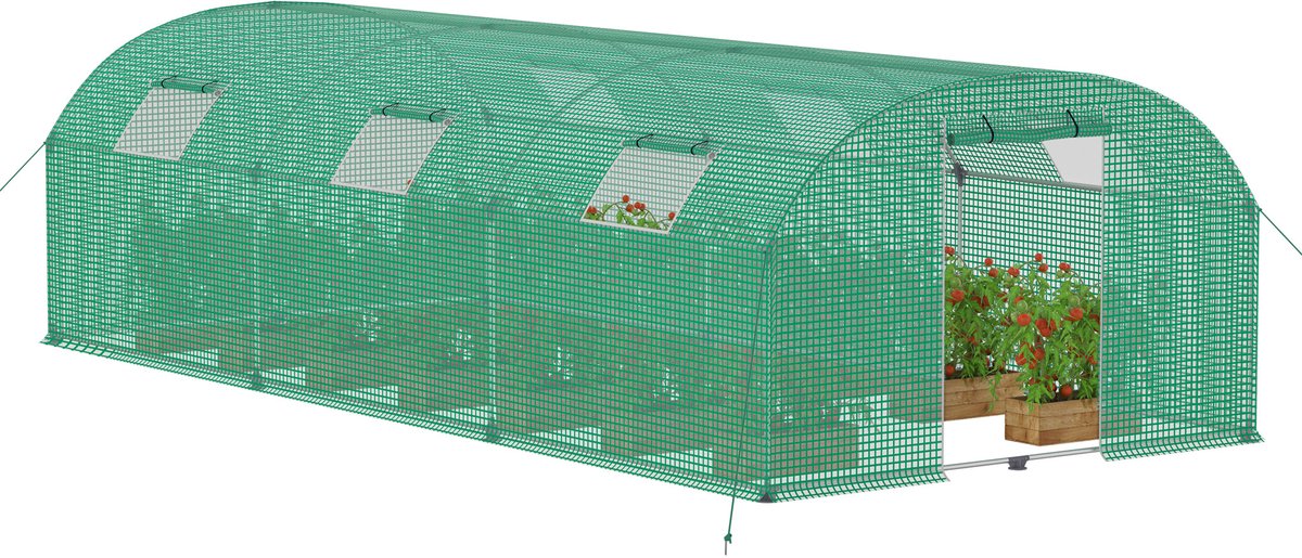 NAIZY broeikas foliekas 3x6 m folietunnel tomatenkas tomatenhuis 18 m² met 6 ramen kas tomaten daktuin kassen voor teelt & veredeling