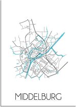 DesignClaud Plattegrond Middelburg Stadskaart poster Wanddecoratie - Wit - A3 + fotolijst zwart (29,7x42cm)