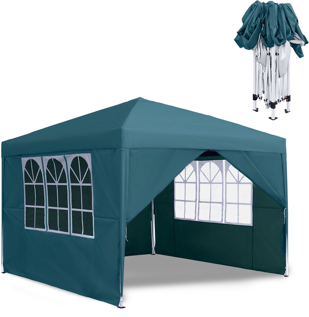 NAIZY Pavilion 3x3m Opvouwbare paviljoen Waterdicht Stabiel Winterbestendig Opvouwbaar Tuinpaviljoen met 4 Zijpanelen & Ramen & Draagtas Weide Tent Tuin Tent UV Bescherming Barbecue Paviljoen Party Tent, Groen