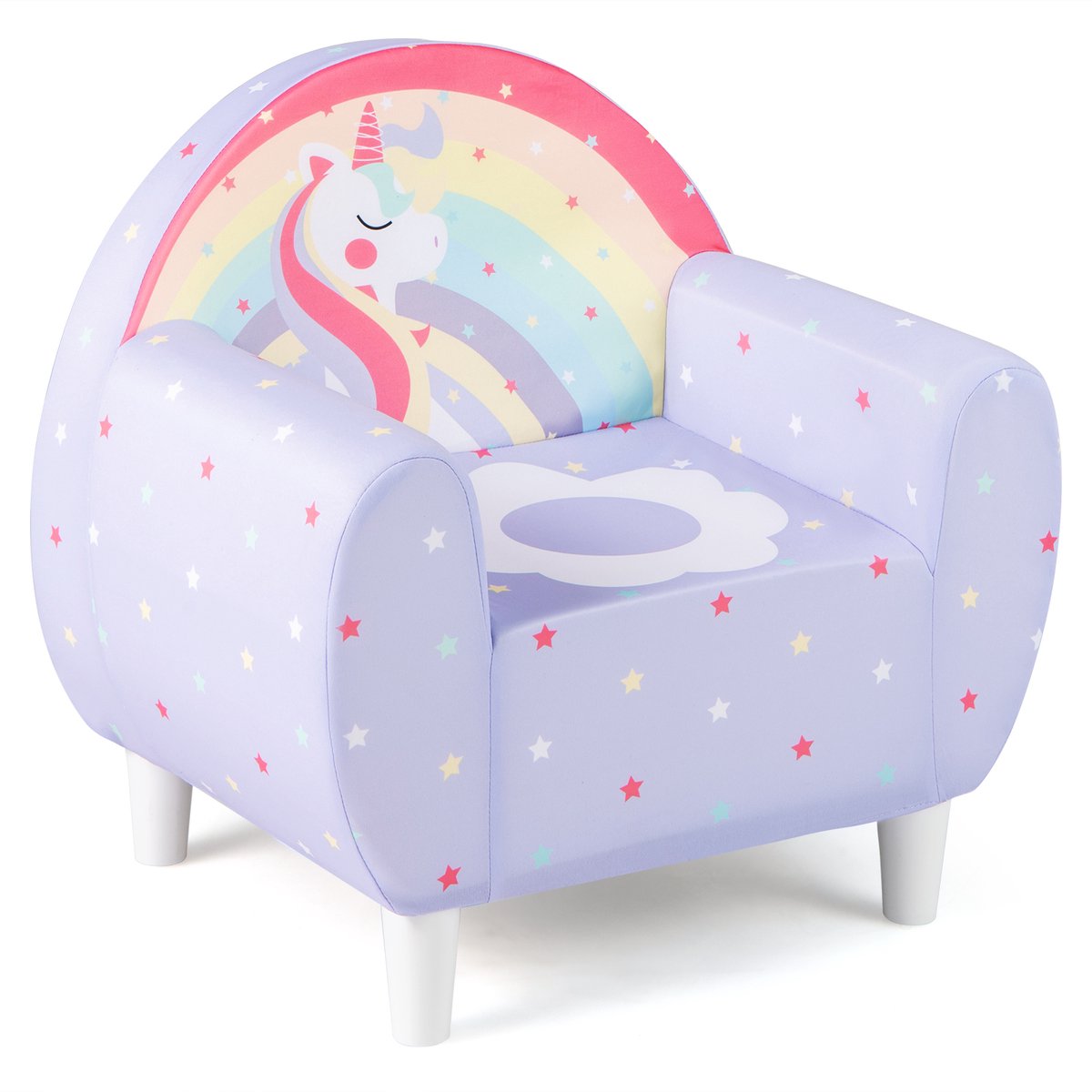 COSTWAY Kinderbank voor peuters, kinderstoel, gestoffeerd met rugleuning en armleuning, speelbank, kinderbank voor kinderkamer, speelkamer, babybank vanaf 3 jaar, 55 x 41 x 54 cm (paars)