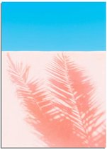 DesignClaud Palm blad schaduw op muur - Roze blauw poster A2 + fotolijst zwart