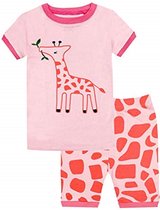 Elowel Meisjes Giraf Korte Mouwen Pyjama set 100% katoen (maat 122/7 jaar)