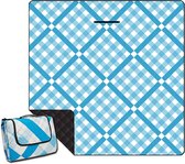 Picknickdeken XXL - waterdicht, zandvrij - 200 x 200 cm - rasterblauw