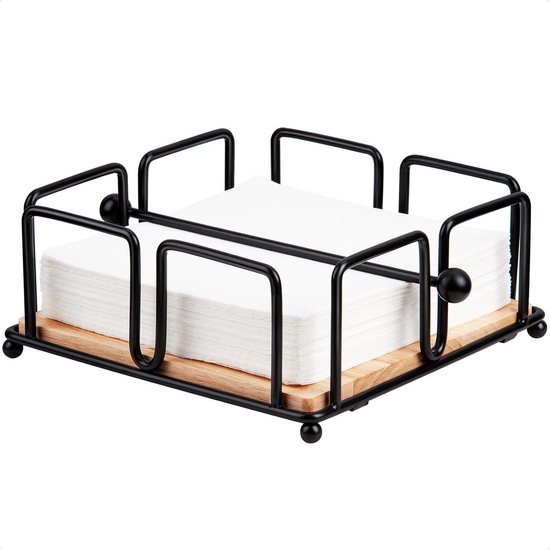 alouweekuky Napkin Holder, Napkin Dispenser Wood and Metal, Napkin Stand with Weighted Arm and Handle for Home, Kitchen, Restaurant, Cafe, Bar