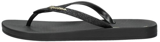 Zwarte Ipanema teenslipper met glitterband, van opzij gezien.