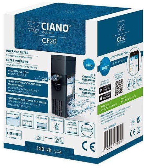 Ciano CF20 - Aquarium filter pomp - voor Nano Aquaria tot 20 liter