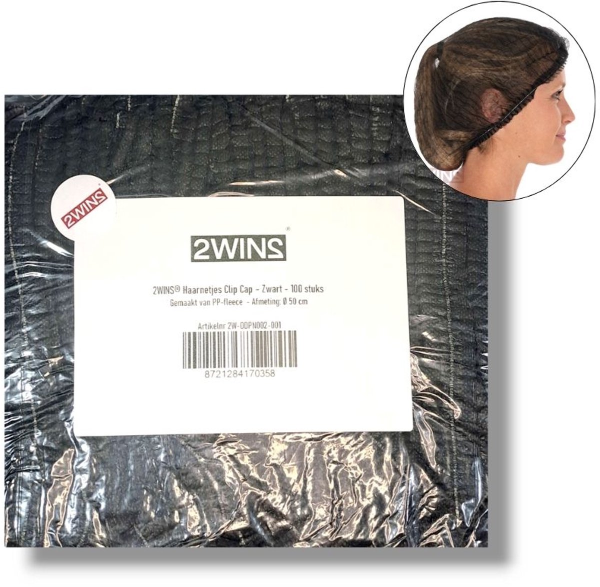 2WINS® - 100 Zwarte wegwerp haarnetjes - non-woven - Latexvrij - niet steriel - Clip Caps (B1)
