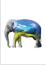 DesignClaud Olifant - Waterverf stijl poster A4 + Fotolijst zwart