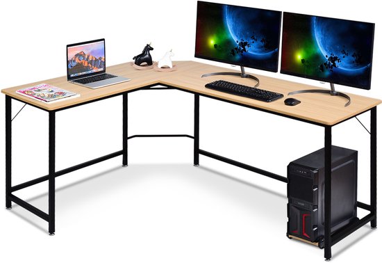 COSTWAY 125 x 168cm L-vormige Hoekbureau computertafel met CPU
