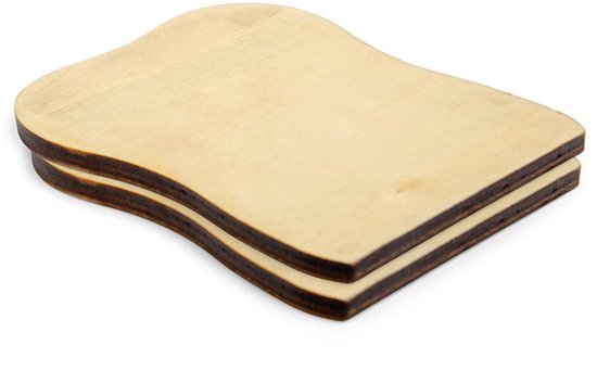 Twee houten toastjes op elkaar, met bruine rand.