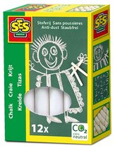SES Creative - Krijt wit 12 stuks - stofvrij - makkelijk uitwasbaar - schoolkrijt