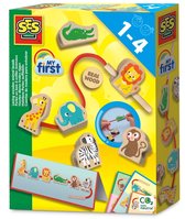 SES Creative - My First - Houten kralen rijgen - met rijgkoord en dieren kralen - inclusief voorbeeldkaarten – motorisch speelgoed 1 tot 4 jaar