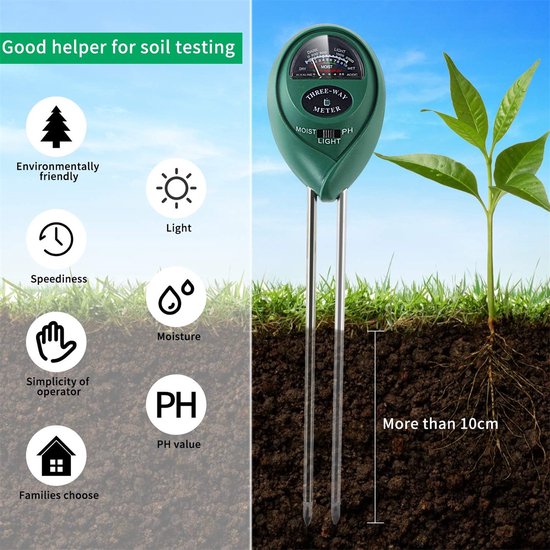 3-in-1 bodemtester kit - Meet vochtigheid, licht en pH - Ideaal voor tuinieren binnen en buiten - Groen - 30 cm - 1 stuk — afbeelding 2