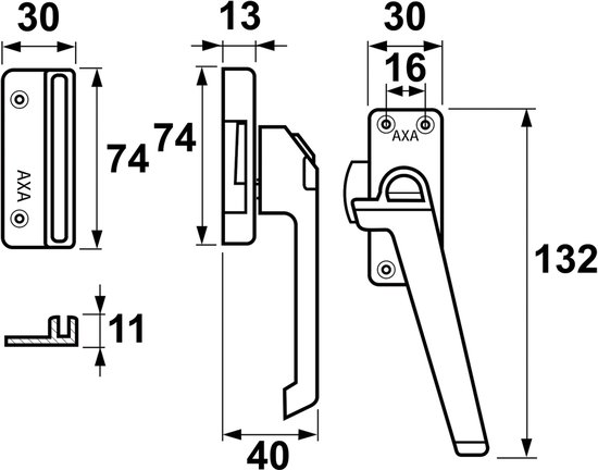 AXA Raamsluiting - 3308 - Raamkruk - Afsluitbaar met knop - Rechts naar buiten draaiend - Aluminium Wit