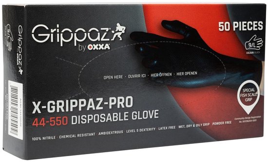 M-Safe 246BK Nitril Grippaz handschoen, 50 stuks, maat 7/S