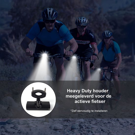 NO-EFFORT Fietsverlichting Set - Fietslamp Voorlicht en Achterlicht - 2600 mAh - USB Oplaadbaar - 500 Lumen –Geschikt voor MTB en Racefiets - Fietslampjes Voor en Achter - Waterdicht — afbeelding 5
