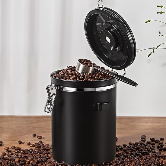 Movaty Koffieblik luchtdicht, koffiecontainer, roestvrij staal, aromadoos, voorraaddoos, vacuüm blik voor koffiebonen, poeder, thee, noten, cacao, 16 oz, 500 g