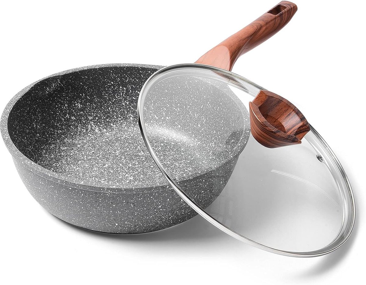 Diepe Braadpan met Deksel - Antiaanbaklaag - Geschikt voor Inductie - 24 cm - Granietcoating
