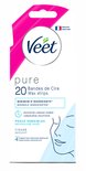Veet Pure gezichtsstrips, 20 stuks. Minimale ingrediënten, langdurige zachtheid, voor gevoelige huid. 4 afwerkingsdoekjes.