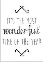 DesignClaud It's the most wonderful time of the year - Kerst Poster - Tekst poster - Zwart Wit poster A2 + Fotolijst wit