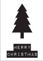 DesignClaud Merry Christmas - Kerstboom - Kerst Poster - Tekst poster - Zwart Wit poster A4 + Fotolijst zwart