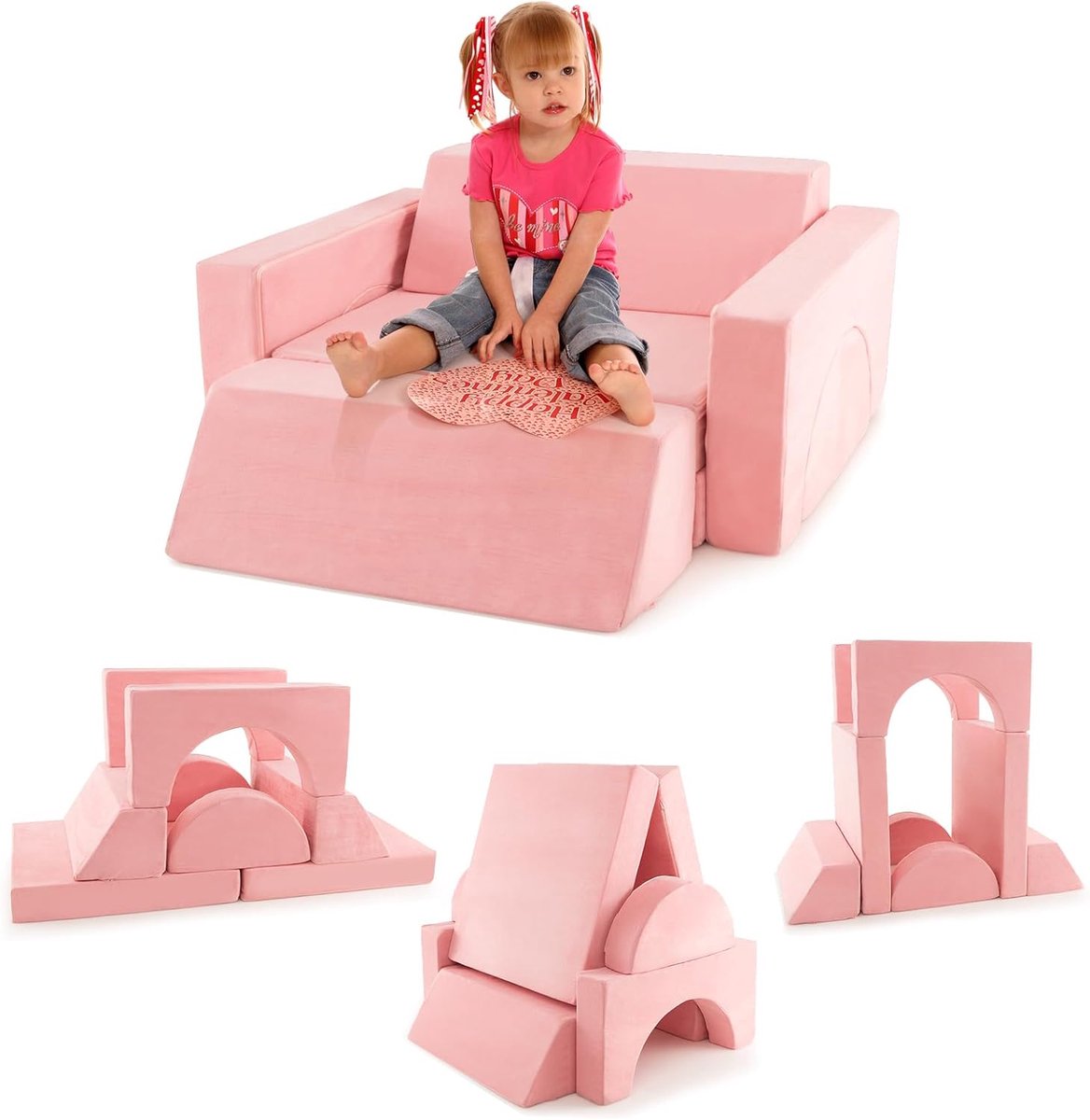 COSTWAY Modulaire kinderbank, speelbank, modulaire bank met afneembare overtrek, peuterban