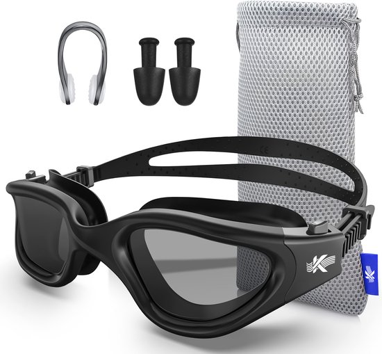 Kyrox Gepolariseerde Zwembril - Anti Condens - UV Bescherming - Inclusief Oordoppen en Neusklem - Duikbril - Verstelbare Band - Unisex - Zwembril volwassenen & kinderen - Zwart