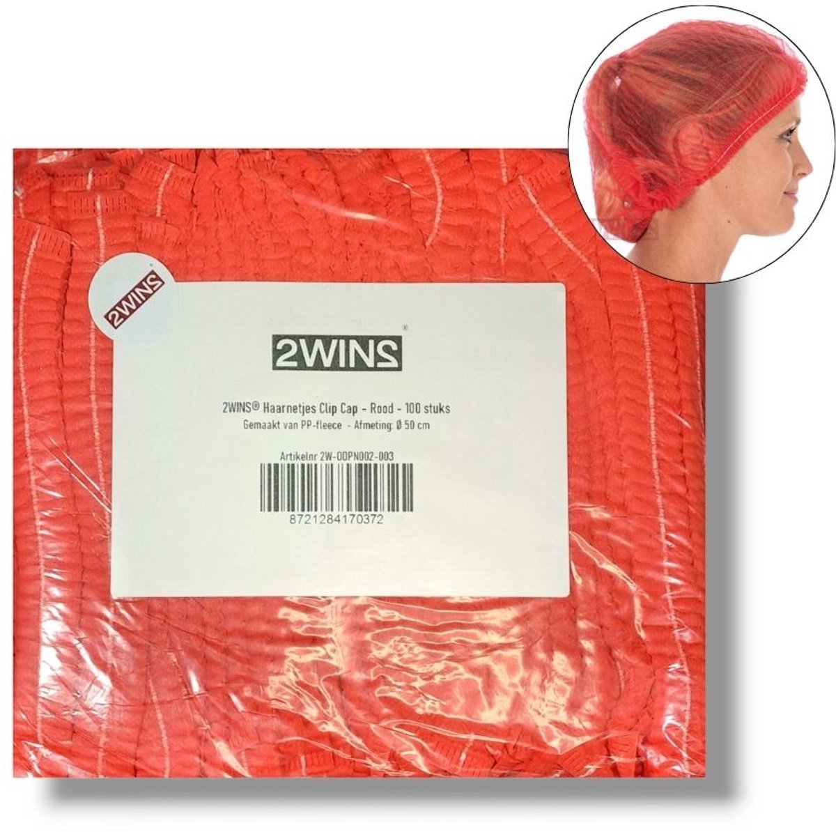 2WINS® - 100 Rode wegwerp haarnetjes - non-woven - Latexvrij - niet steriel - Clip Caps (B1)