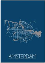 DesignClaud Plattegrond Amsterdam Stadskaart poster Wanddecoratie - Blauw - A2 + fotolijst wit (42x59,4cm)