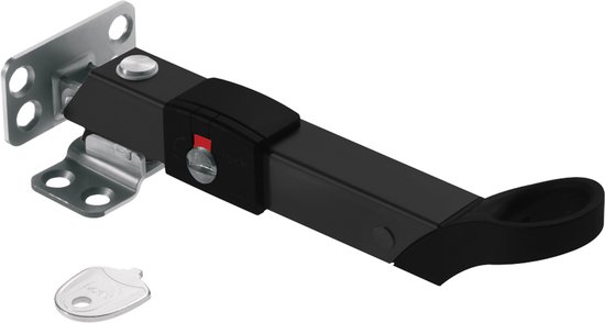 Zwarte AXAflex Security raamuitzetter met RVS montageplaat en sleutel.