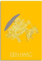 DesignClaud Den Haag Plattegrond poster Geel  - A3 + Fotolijst zwart (29,7x42cm)