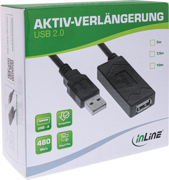 Câble Extension USB Actif 20m Avec Répéteur - USB 2.0 A Mâle Vers A Femelle, Haut Débit Blindé PremiumCord
