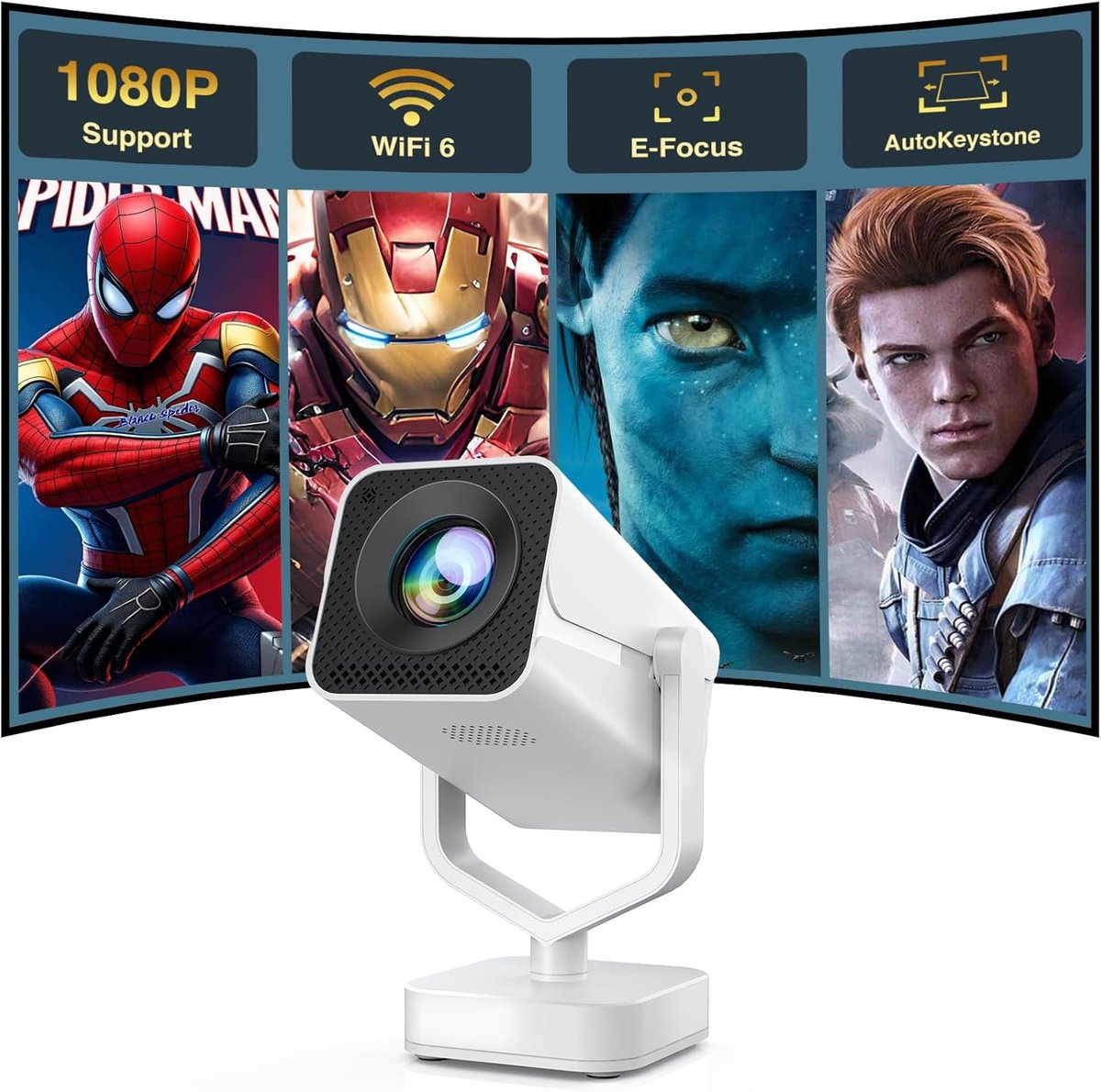 Draagbare Mini-beamer met Elektrische Focus en Trapeziumcorrectie - Full HD 1080p Home Cinema Projector met Bluetooth en WiFi6