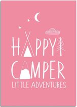 DesignClaud Happy Camper Little Adventures - Kinderkamer poster - Babykamer poster - Decoratie - Roze poster A3 + Fotolijst zwart